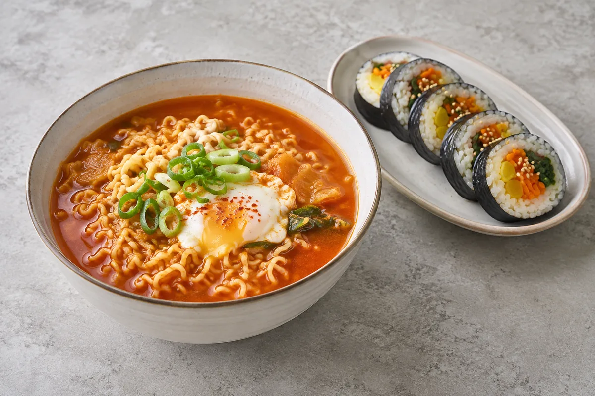 라면과 김밥의 AI 생성 예시 이미지